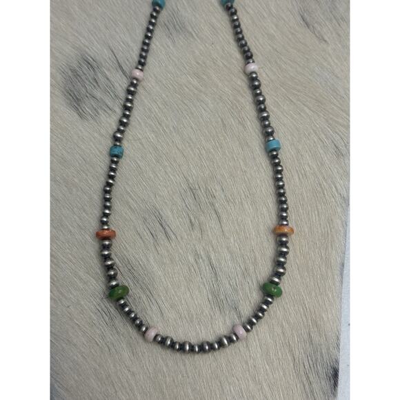 Native American Sterling Silver Pink Conch Turquoise Spiny Navajo Pearl Necklace - Picture 8 of 8